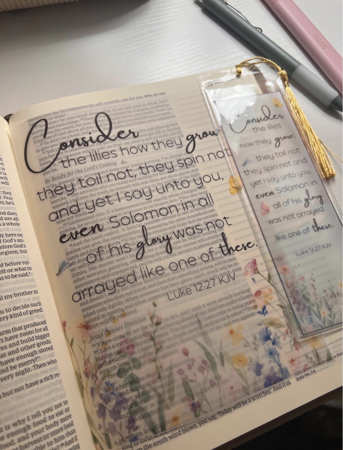 Luke 12:27 Bible Tip-In | Consider the Lilies | Floral Vellum Scripture Insert | 5x7, 6x8 - Image 4