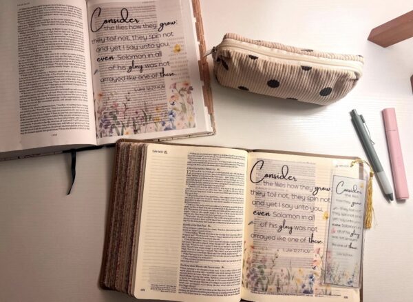 Luke 12:27 Bible Tip-In | Consider the Lilies | Floral Vellum Scripture Insert | 5x7, 6x8 - Image 5