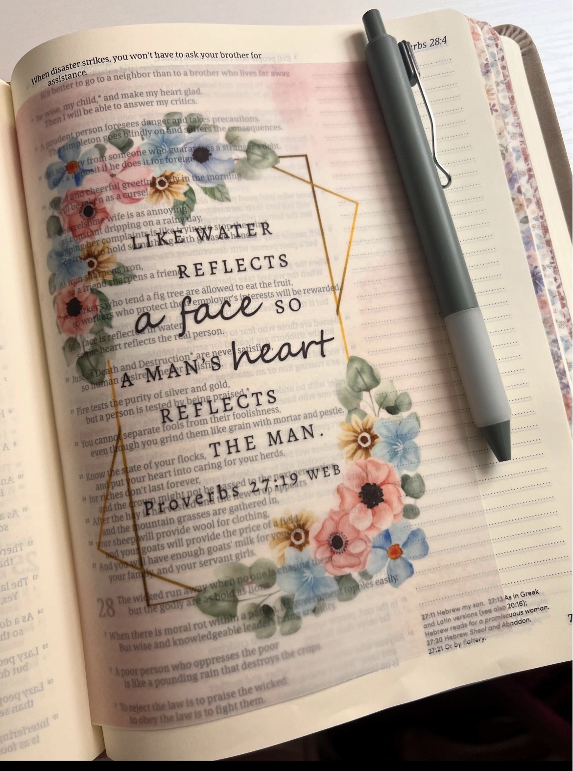 Proverbs 27:19 Bible Tip-In | Floral Vellum Bible Journaling Insert | 5x7, 6x8 - Image 5
