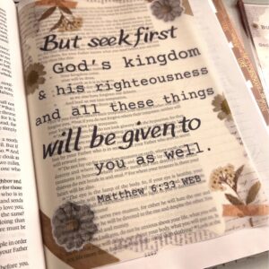 Matthew 6:33 Bible Tip-In | Seek First God’s Kingdom | Vellum Insert | 5x7, 6x8