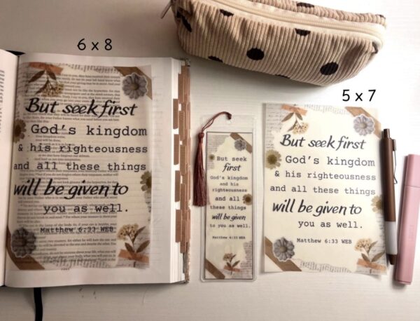 Matthew 6:33 Bible Tip-In | Seek First God’s Kingdom | Vellum Insert | 5x7, 6x8 - Image 2