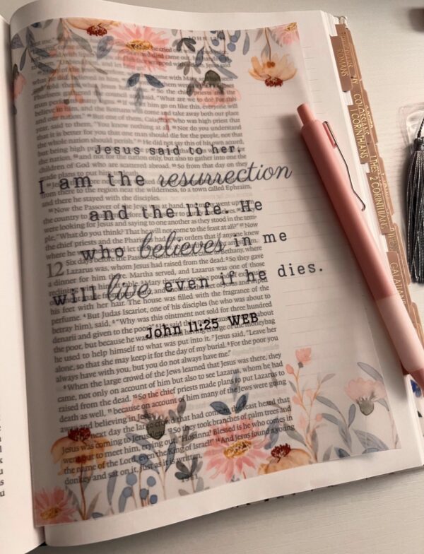 John 11:25 Bible Tip-In | I Am Resurrection and Life | Vellum Insert | 5x7, 6x8