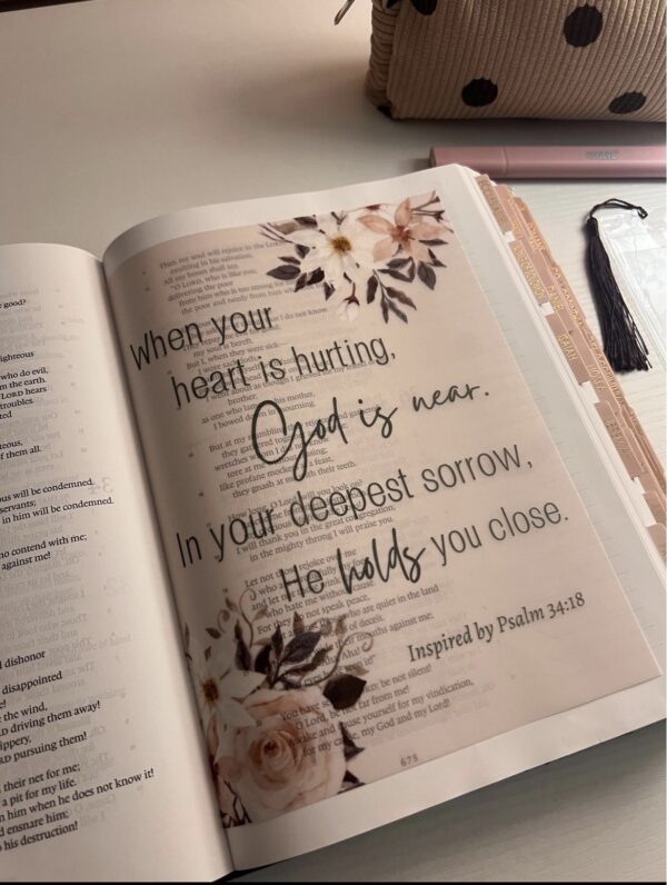 Psalm 34:18 Inspired Bible Tip-In | God Is Near | Bible Journaling Insert | 5x7, 6x8 - Image 9