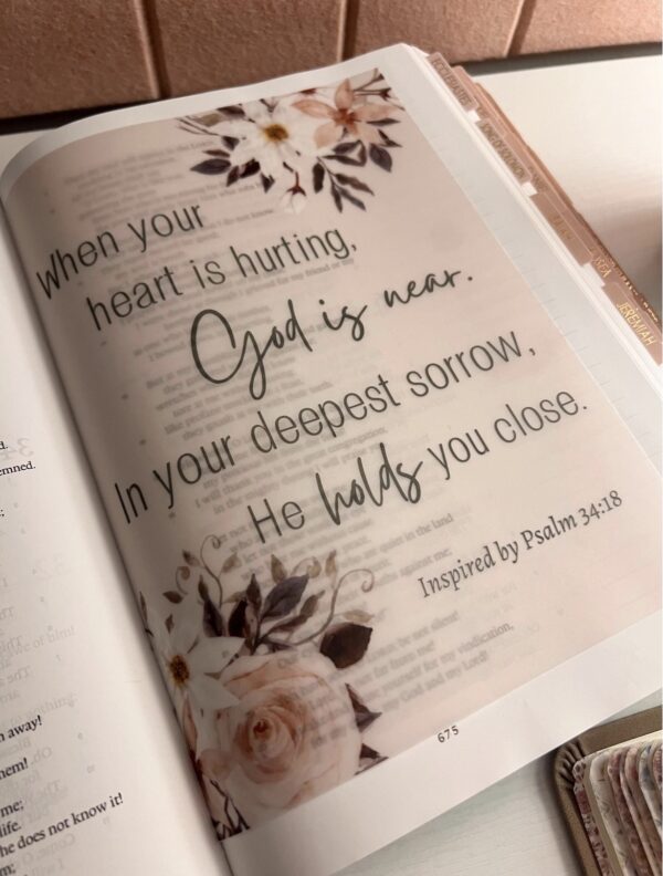 Psalm 34:18 Inspired Bible Tip-In | God Is Near | Bible Journaling Insert | 5x7, 6x8