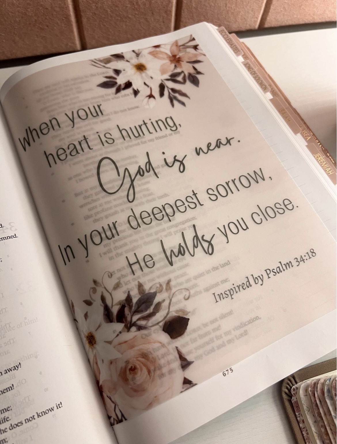 Psalm 34:18 Inspired Bible Tip-In | God Is Near | Bible Journaling Insert | 5x7, 6x8