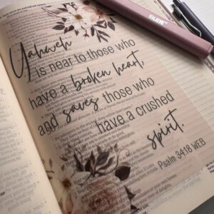 Psalm 34:18 Bible Tip-In | Near to the Brokenhearted | Bible Journaling Insert | 5x7, 6x8
