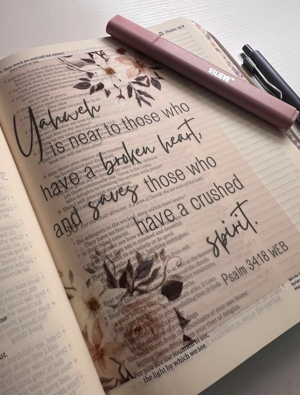 Psalm 34:18 Bible Tip-In | Near to the Brokenhearted | Bible Journaling Insert | 5x7, 6x8