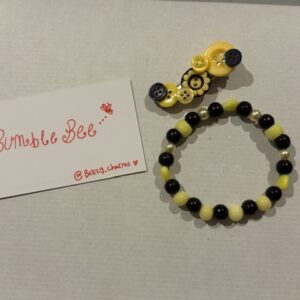 Bumble Bee Beaded Bracelet and Button Hair Clip