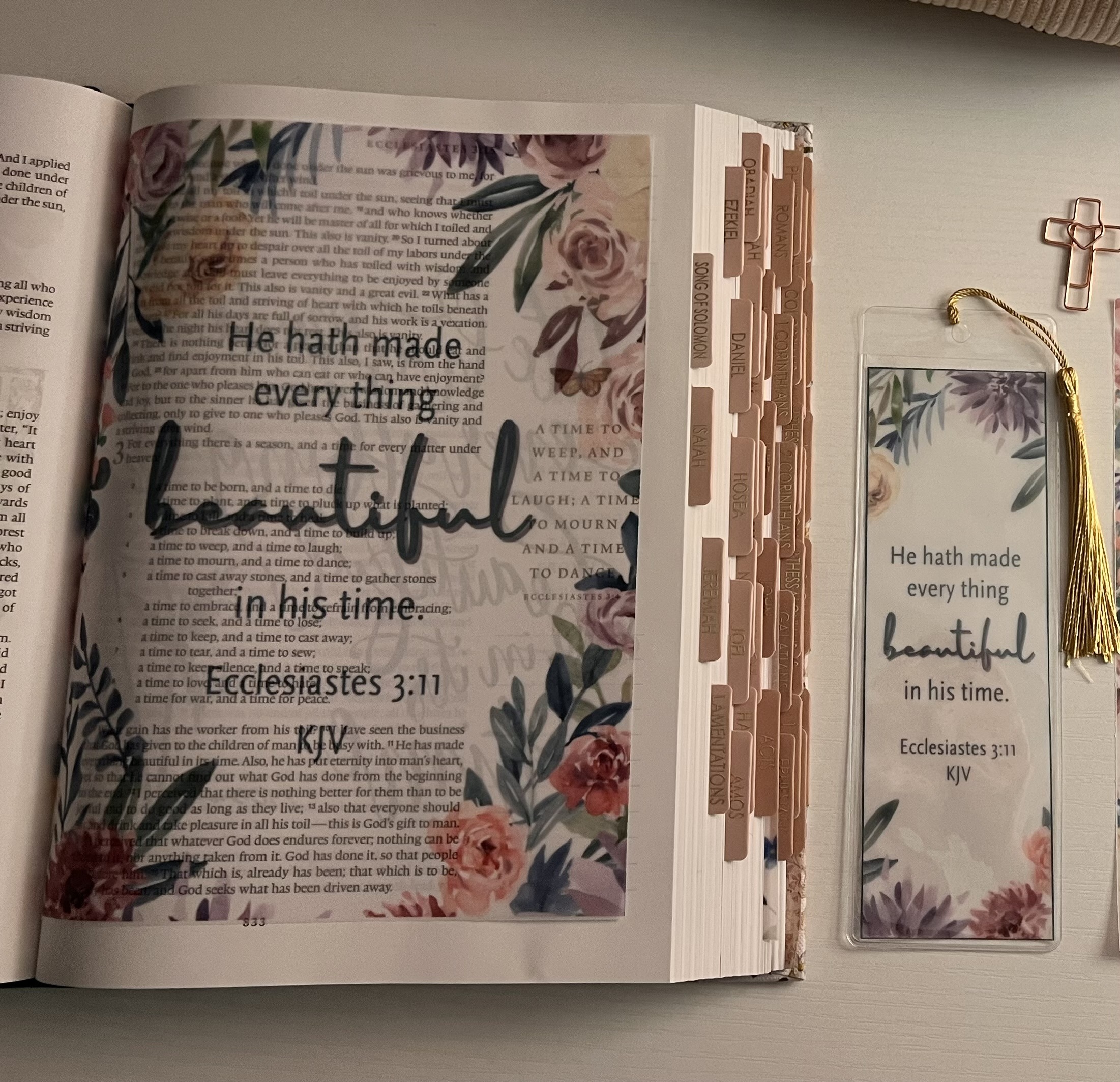 Ecclesiastes 3:11 Floral Bible Tip-In | Vellum Journaling Insert | 5x7, 6x8 - Image 5