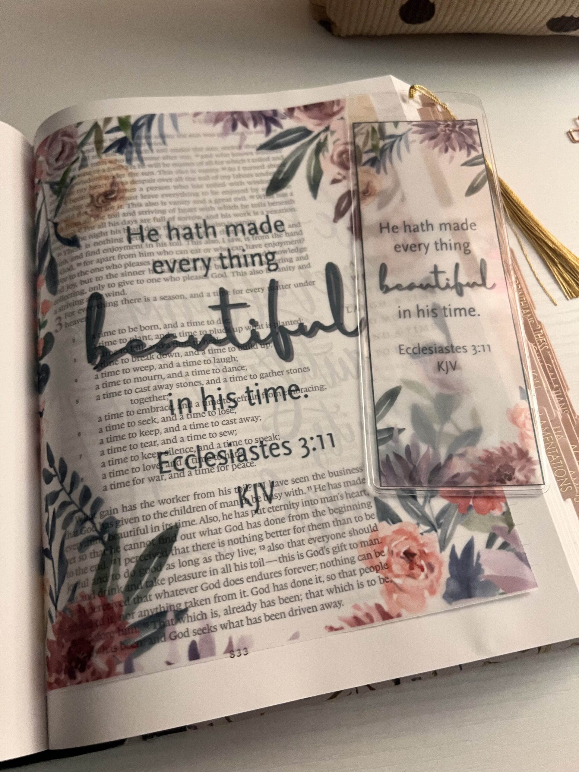 Ecclesiastes 3:11 Floral Bible Tip-In | Vellum Journaling Insert | 5x7, 6x8 - Image 6