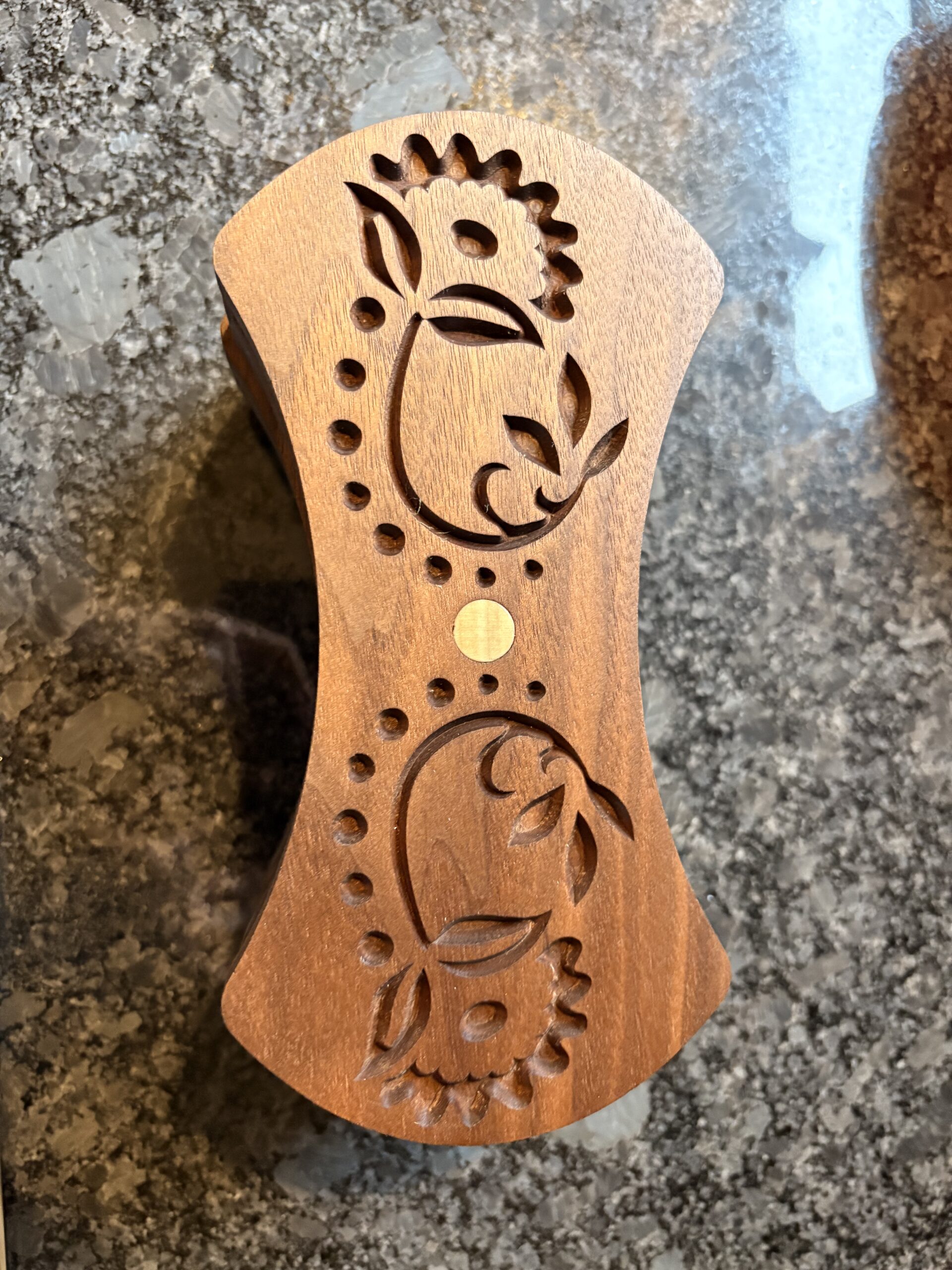 Handcrafted Walnut Jewelry Box – Layered Wooden Jewelry Organizer with Carved Floral Design - Image 2