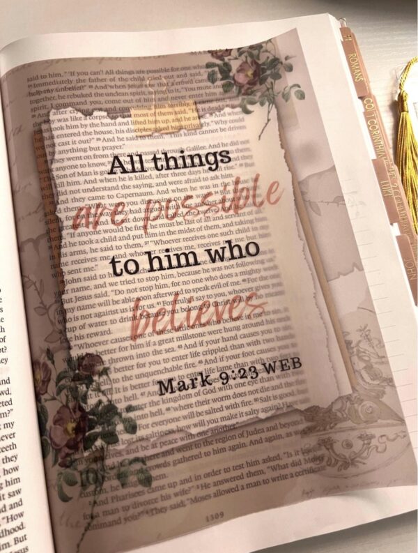 Mark 9:23 Bible Tip-In | All Things Are Possible Vellum | Journaling Insert | 5x7, 6x8 - Image 2