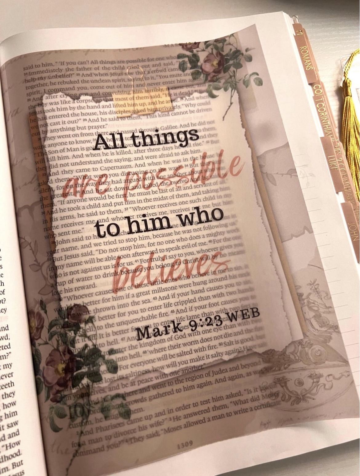 Mark 9:23 Bible Tip-In | All Things Are Possible Vellum | Journaling Insert | 5x7, 6x8 - Image 2
