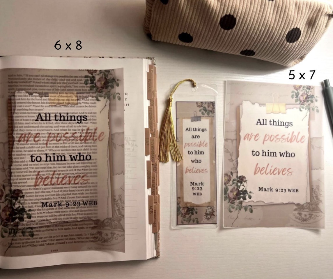 Mark 9:23 Bible Tip-In | All Things Are Possible Vellum | Journaling Insert | 5x7, 6x8 - Image 3