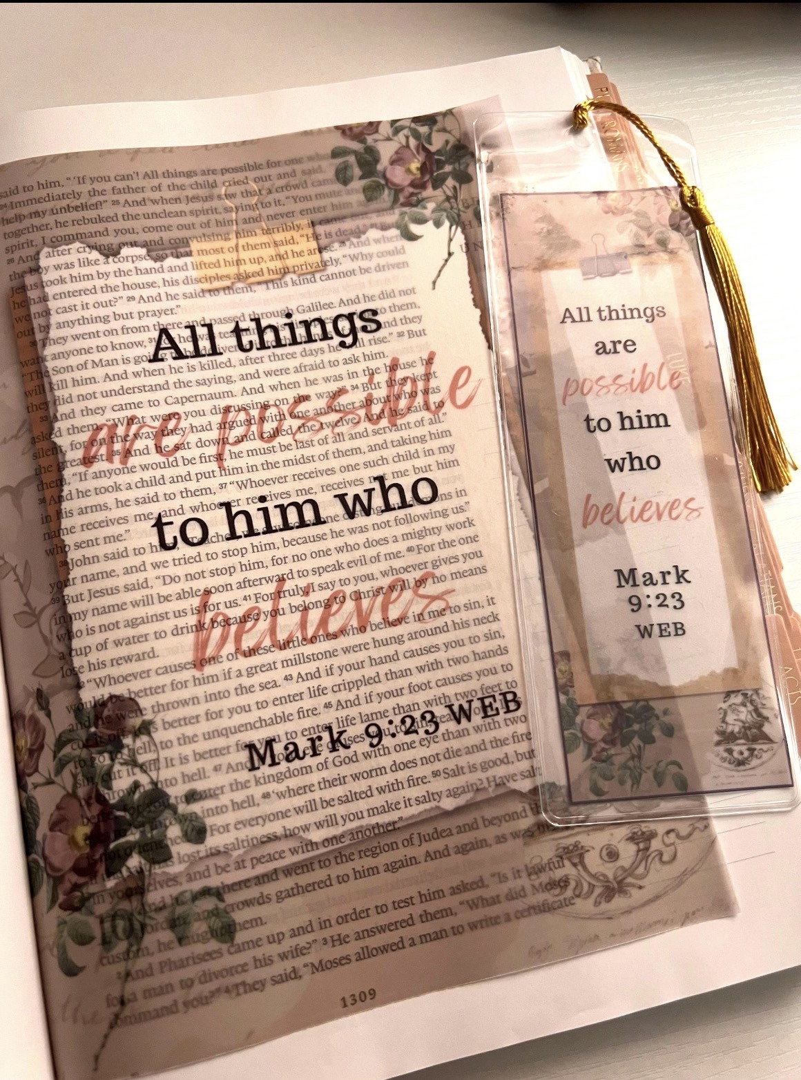 Mark 9:23 Bible Tip-In | All Things Are Possible Vellum | Journaling Insert | 5x7, 6x8 - Image 6