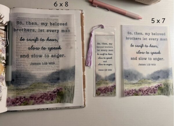 James 1:19 Bible Tip-In | Be Slow to Speak | Bible Journaling Insert | 5x7, 6x8 - Image 2