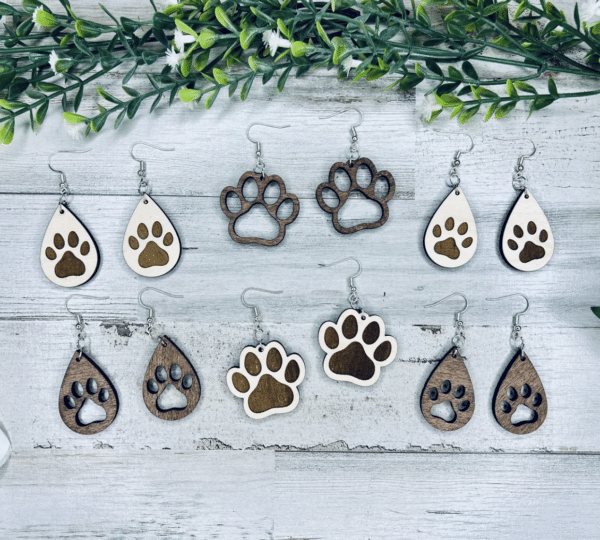 Wooden Paw Print Earrings