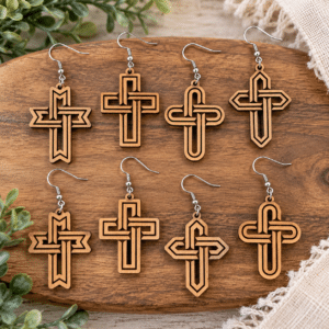 Wooden Cross Earrings