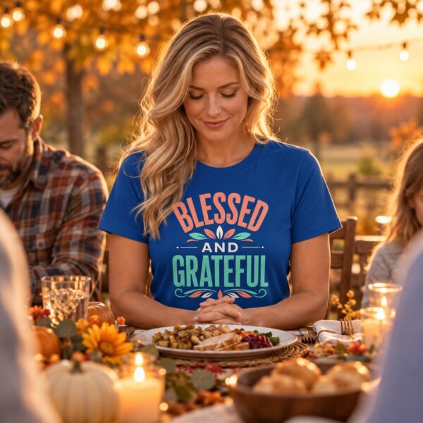 Blessed and Grateful Christian T-Shirt | 1 Thessalonians 5:18 Thankful Tee | Faith Shirt for Women & Men - Image 2
