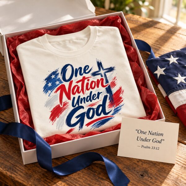 One Nation Under God Christian T-Shirt | Psalm 33:12 Patriotic Faith Tee | 4th of July Shirt for Women & Men - Image 10