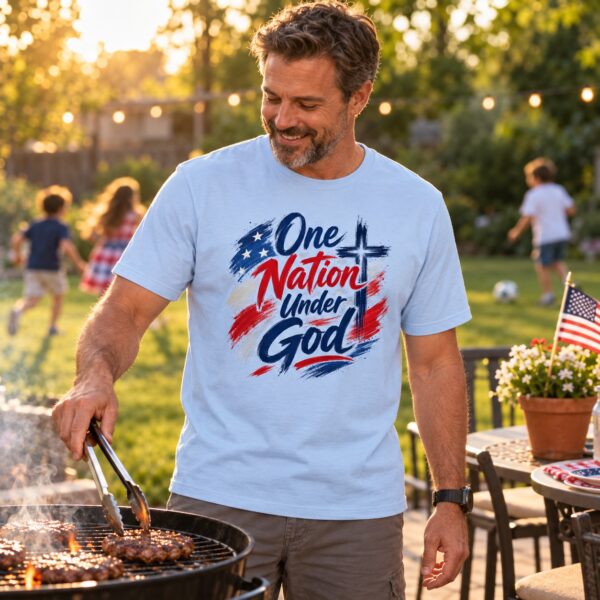 One Nation Under God Christian T-Shirt | Psalm 33:12 Patriotic Faith Tee | 4th of July Shirt for Women & Men - Image 4