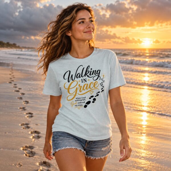 Walking in Grace Christian T-Shirt | Psalm 37:23 God Ordered My Steps Tee | Faith Shirt for Women - Image 2
